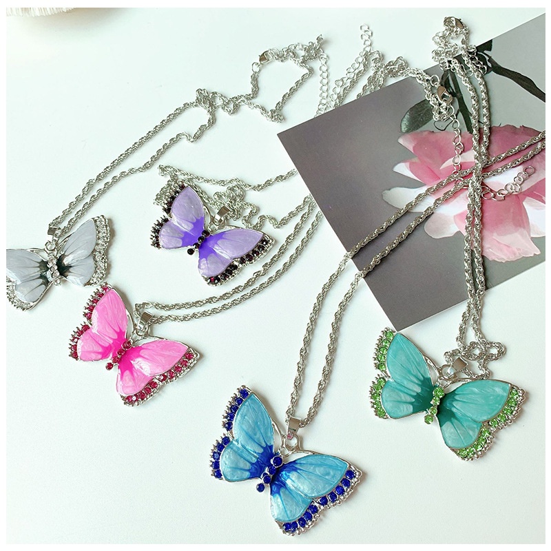 Butterfly Kalung Bentuk Kupu-Kupu | Aksesoris Wanita | Kalung Rantai Dengan Liontin Bunga Untuk Wanita | Kalung Bahan Stainless Steel