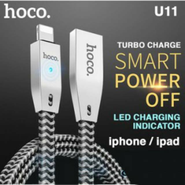 Hoco U11 Zinc Alloy Reflective Knitted Lightning Cable Intelligent Power Off