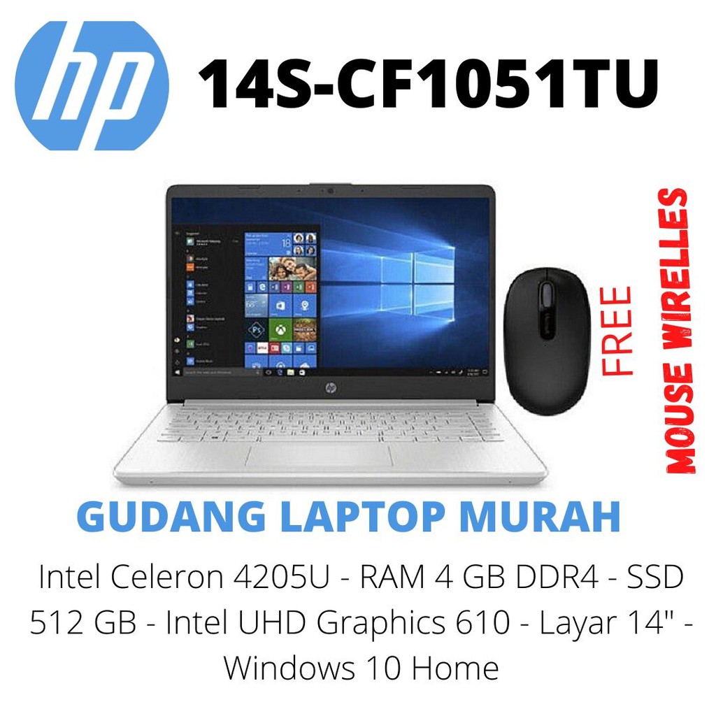 Laptop Hp 14s Cf1051tu N 4205 Ram 4gb Ssd 512 14 Vga Intel Windows 10 Shopee Indonesia