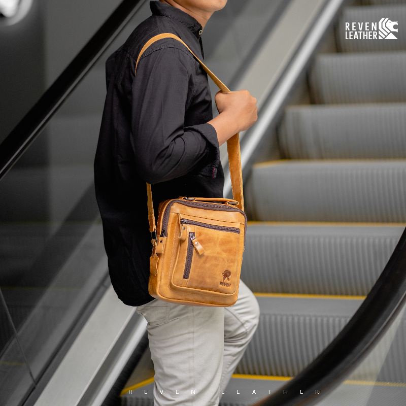 Tas selempang pria kulit asli kualitas premium sling bag cowok keren tas kerja laki laki dewasa bran