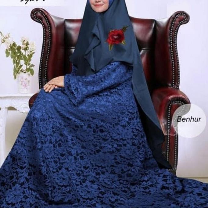 Gamis Pesta Brukat Wanita Formal Fashion Muslim Muslimah Baru Termurah - Navy LIMITED