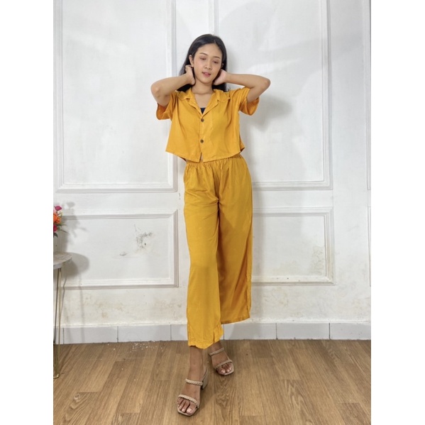 BAJU BALI PIYAMA RAYON SETELAN BAJU BALI SET PIYAMA CROP RAYON POLOS CELANA 7/8