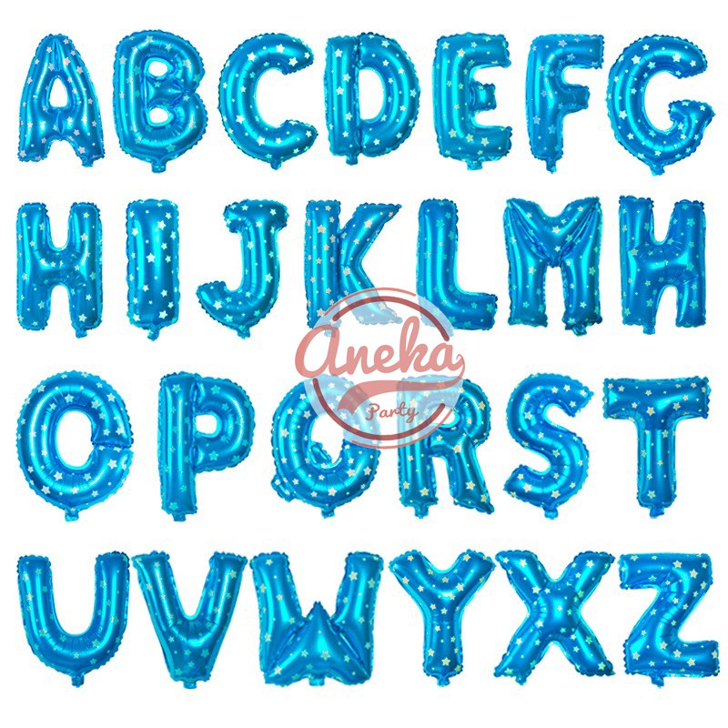 balon foil huruf abjad biru / balon foil huruf dan angka biru / balon ultah foil abjad kata