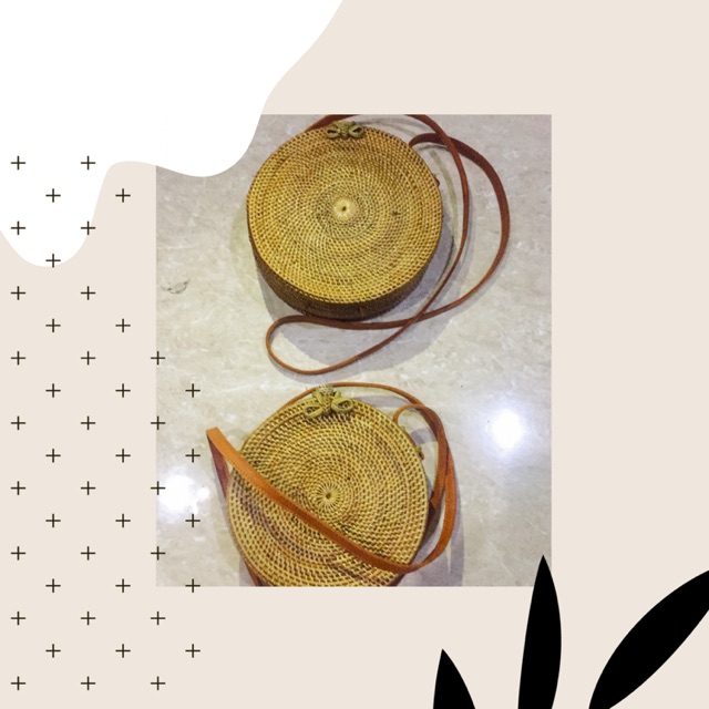 

Tas rotan coklat polos klip/pita