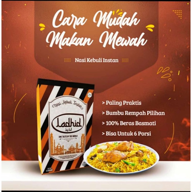 

Nasi Kebuli Instan Ladhid komplit bumbu Beras Bhasmati khas Timur Tengah