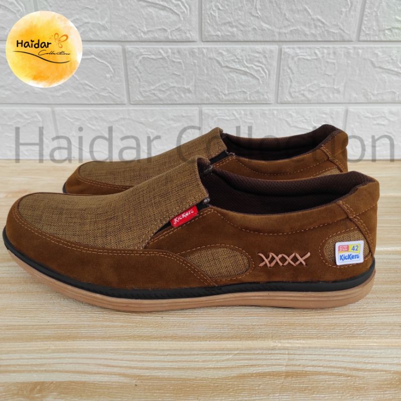 Sepatu Pria Kulit Slip On Kasual Sintetis Premium Original Import Sol Karet Lentur