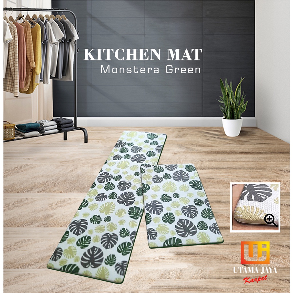 Keset Dapur  panjang Anti Slip Uk. 45x150 dan 45x75 Monstrea Green/Kitchen Mat/keset dapur set