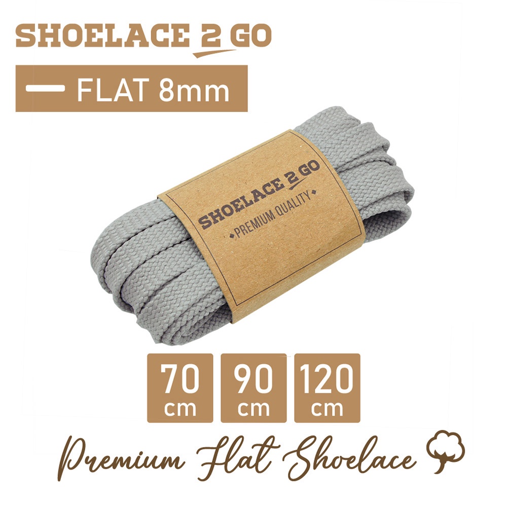 SHOELACE 2 GO PREMIUM TALI SEPATU GEPENG PIPIH FLAT E9 - LIGHT GREY - 70CM 90CM 120CM