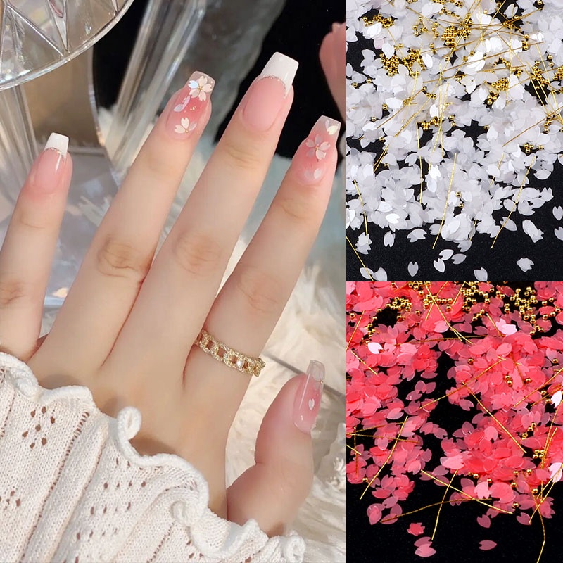 Payet Glitter Bentuk Kelopak Bunga Cherry 3D Warna-Warni Untuk Dekorasi Nail Art