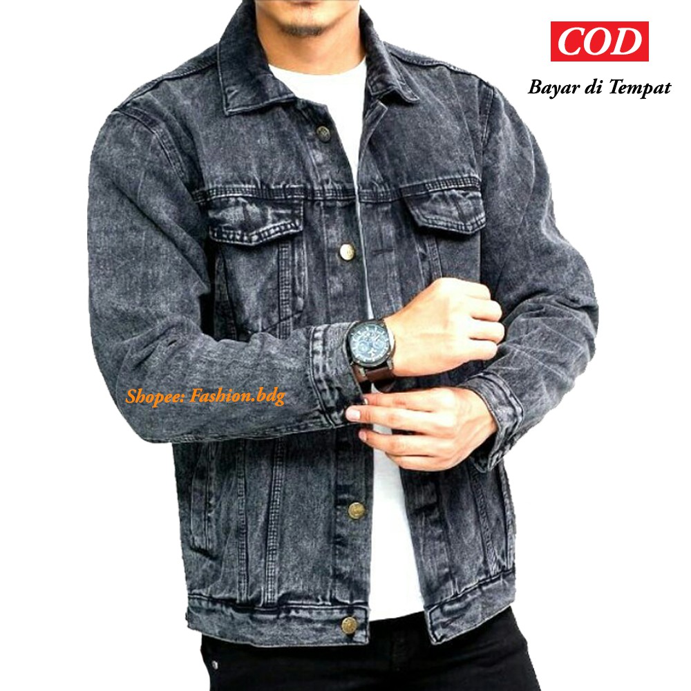 Jaket Jeans Pria Black Senwash Unisex M L XL XXL