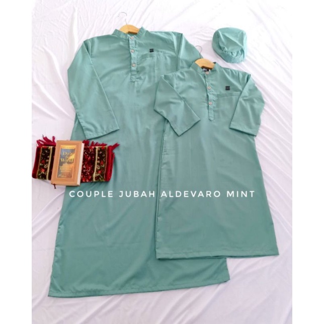 COUPLE JUBAH GAMIS AYAH DAN ANAK ALDEVARO WARNA HIJAU MINT BAHAN TOYOBO