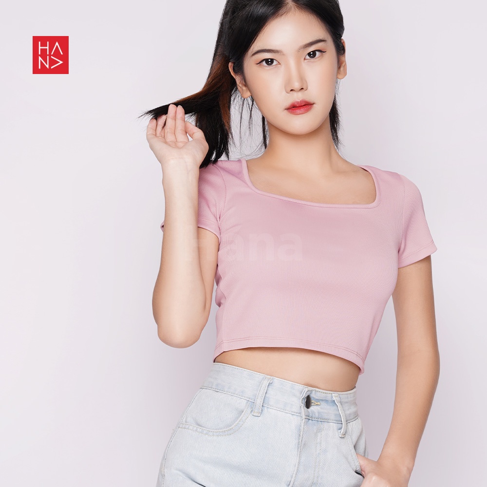 Hana Fashion - Emalia Basic Crop Top Square Neck / Kaos Crop Wanita Bahan Knit - TS506