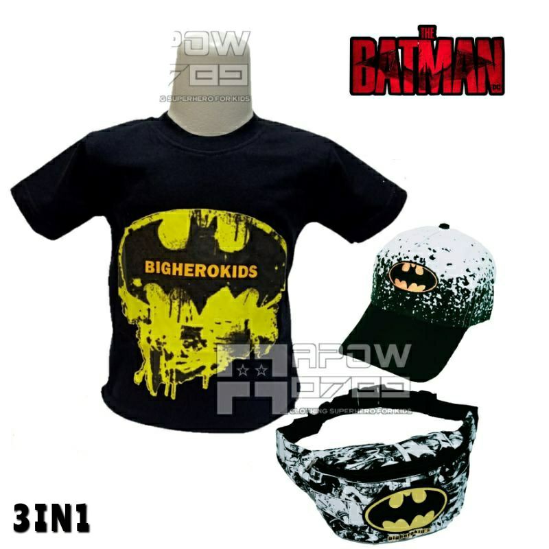 pdf paket 3in1 baju anak laki laki usia 1-10 tahun tas selempang anak topi anak laki laki motif batman baju kaos anak atasan anak laki