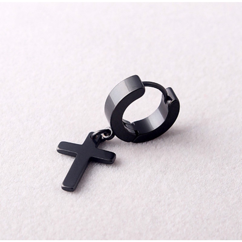 Men Punk Rock Earrings Stainless Steel Circle Round Cross Pendant Stud Earrings Hip Hop Earring Jewelry Gift