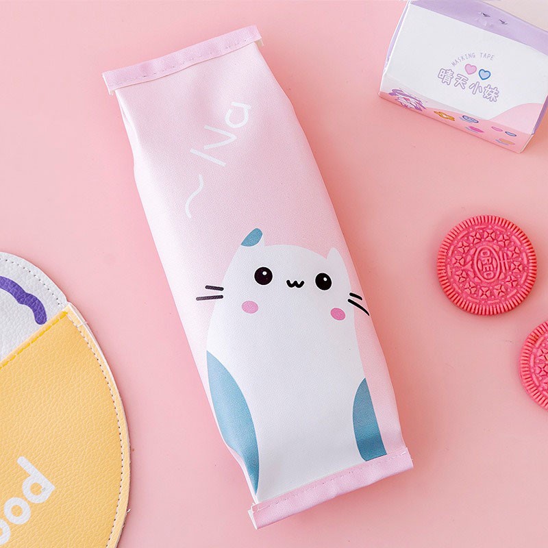 MURMURE.ID | TEMPAT PENSIL UNIK MILK COOKIES KOTAK PENSIL BUNGKUS JAJAN CIKI SNACK PC039-KUCING PINK