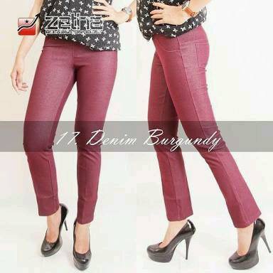 Celana Panjang Wanita Warna Denim Burgundy Zetha | Celana Kerja | Legging Wanita Zetha | Celana Olah