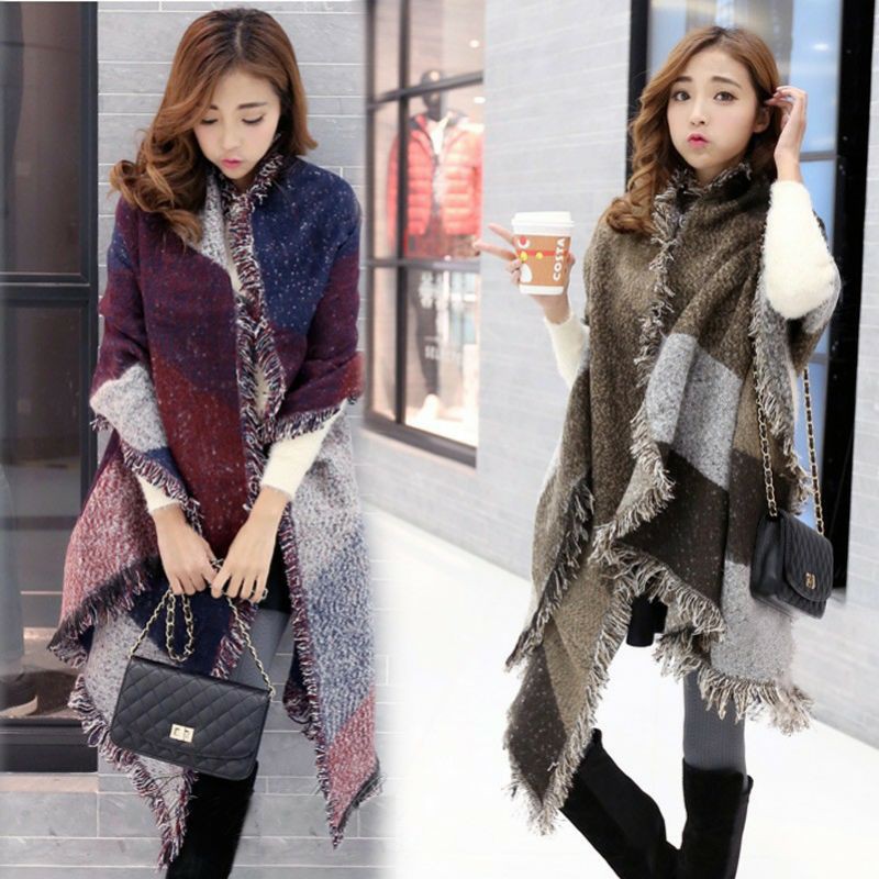 syal rajut wanita korea musim dingin winter premium import casual gradasi