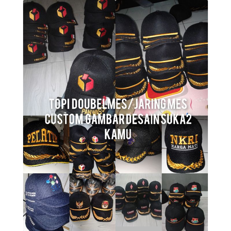 TOPI DOUBELMES JARING MES COSTUM BORDIR DESAIN SUKA2 KAMU