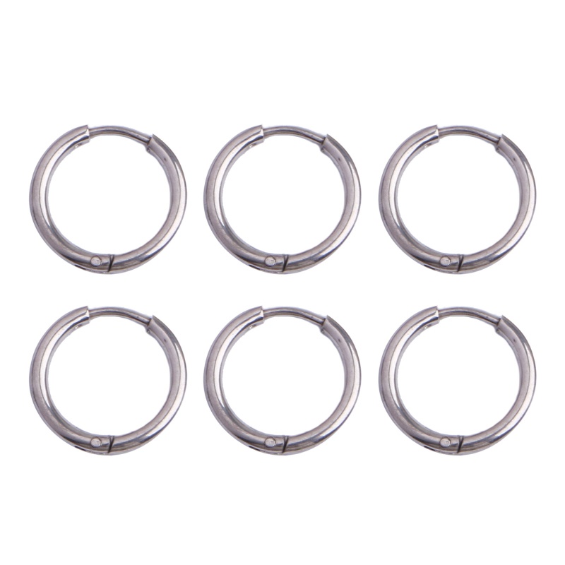 Siy 6Pcs Anting Bulat Bahan Stainless Steel Warna Silver Gaya Hip Hop Untuk Wanita