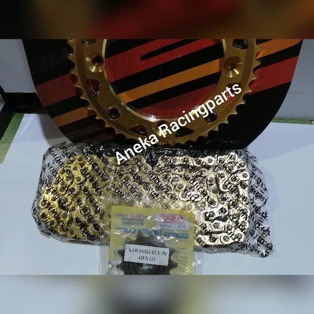 Gir set klx scarlet racing gold ukuran 43 sampai 50 rantai expedition / gear set klx scarlet gold