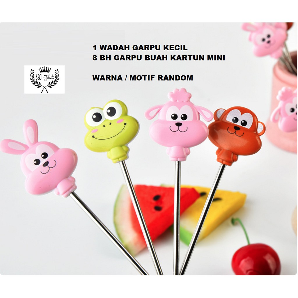 Garpu mini Stainless 304 Tusuk buah dengan Tempat / Garpu buah mini Stainless Steel Karakter kartun