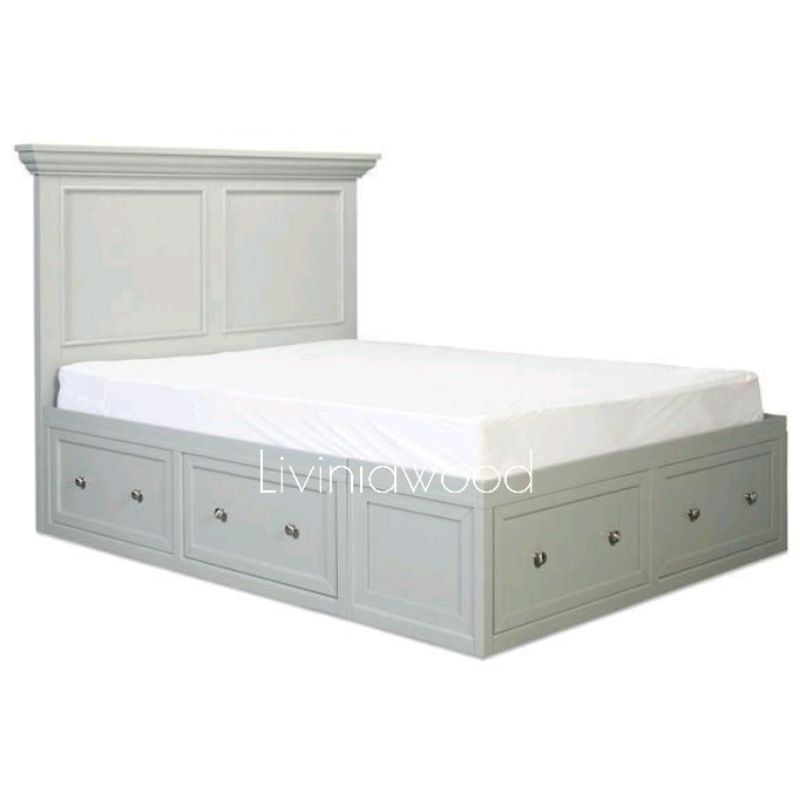 Rangka tempat tidur 180x200 minimalis laci, ranjang dipan duco kayu