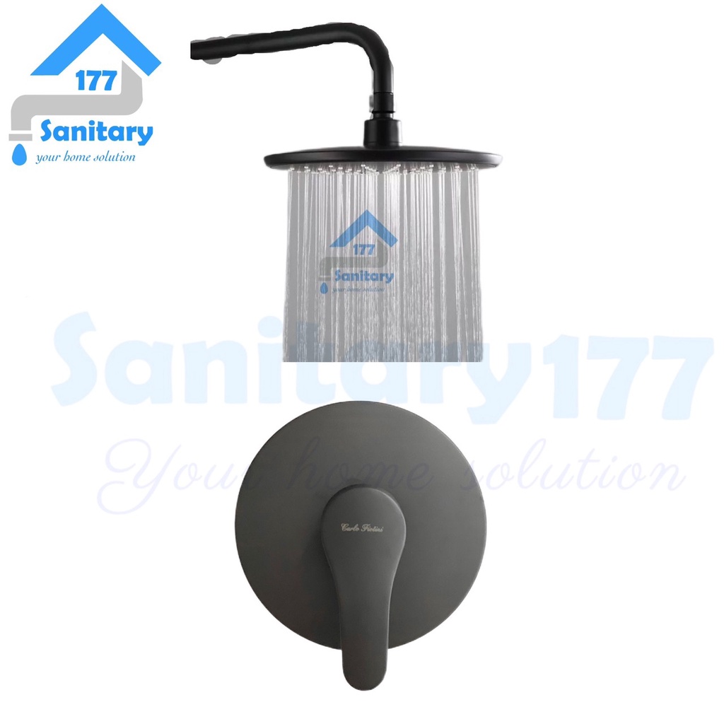 Bundling Stop kran air panas dingin hitam kuningan  &amp; wall shower tembok 8inch Black 8 in minimalis complete set komplit