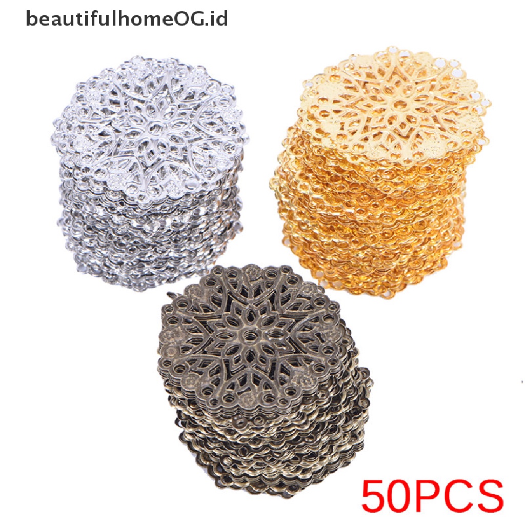 50 Pcs Konektor Desain Bunga Filigree Bahan Perunggu Untuk Membuat Perhiasan