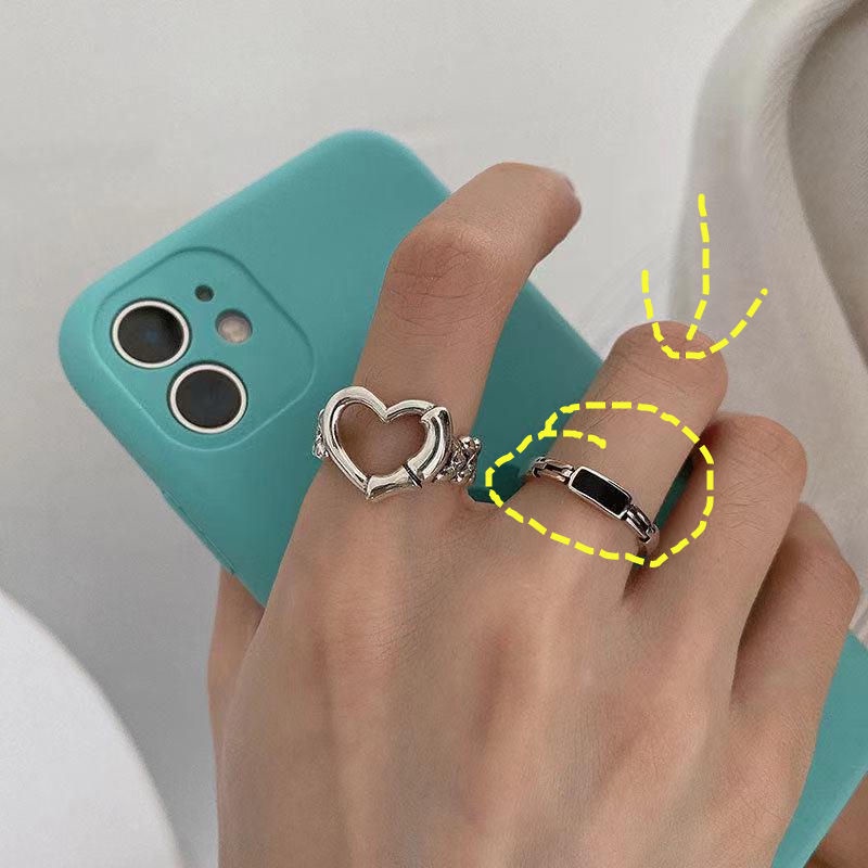 2PCS/Set Hollow Love Rings Female Open Ring Ins Trendy Index Finger Rings Set