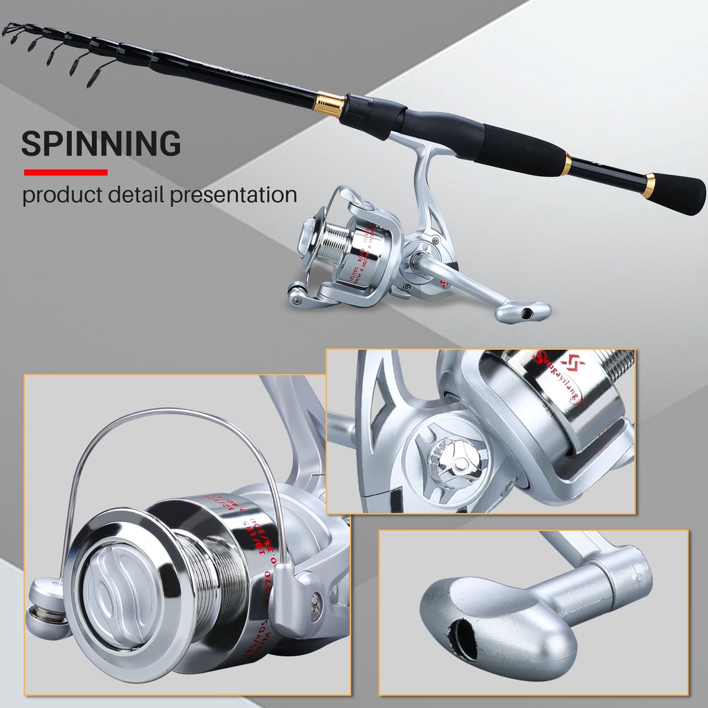 MURAH Fishing Set Portabel Carbon Fiber 1.8M 2.1M 2.4M Telescopic Fishing Rod Dan 5.2: 1 Rasio Gear Fishing Spinning Reel 1000 2000 3000 Kanan/Kiri Berubah Pegangan Untuk Air Tawar Memancing Set