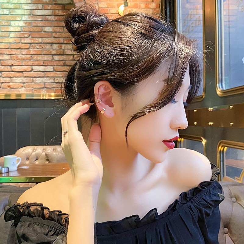 Anting Klip Telinga Tanpa Tindik Desain Unik Gaya Hip Hop Korea Minimalis Untuk Pelajar