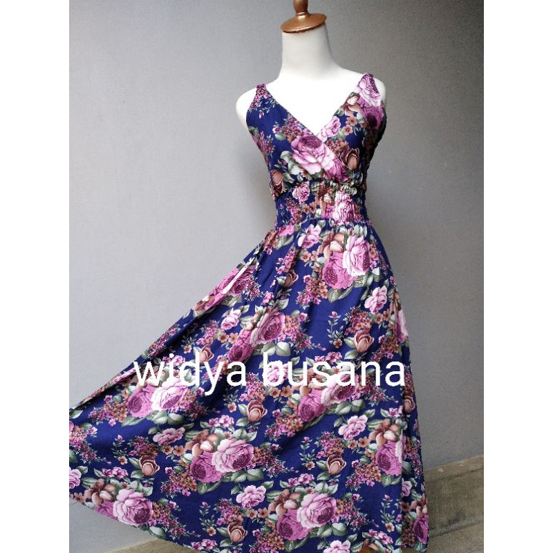 DRESS MOZA SINGLET|DRESS WANITA|DRESS MOZA KHAS BALI MOTIF BUNGA