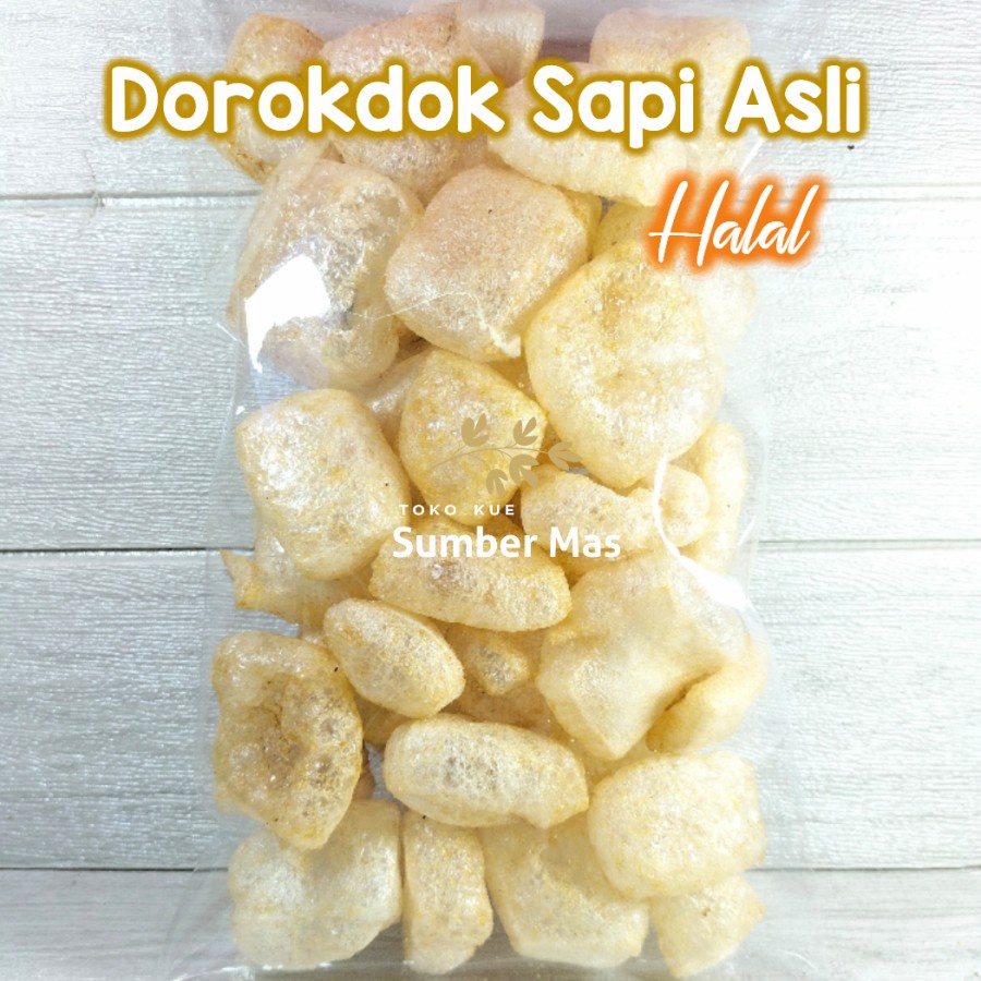 

KERUPUK KULIT ASLI SAPI MATANG/DOROKDOK/JANGEK RENYAH HALAL - 65 GRAM