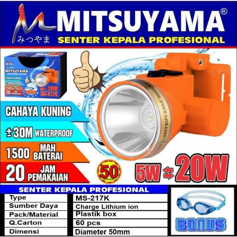 headlamp selam free kacamata - cahaya kuning dan putih - headlamp diving - head lamp berenang