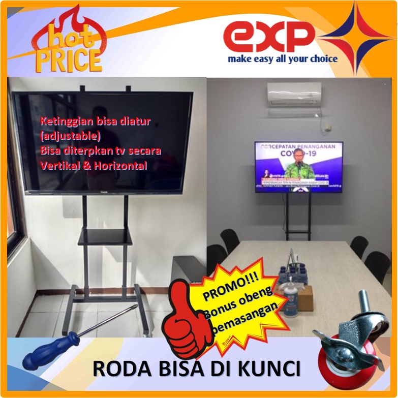 Garansi cocok!!! Bracket TV Standing 32&quot; s/d 65&quot; XIAOMI pakai RODA KOKOH 100% BESI MURNI