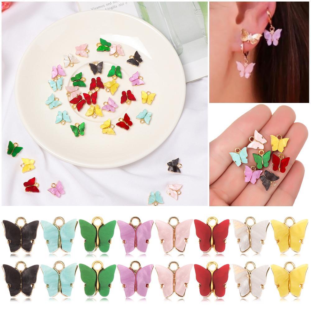 R-flower 10PCS Butterfly Pendant Alloy Akrilik Handmade Charms Lucu Membuat Perhiasan Hewan