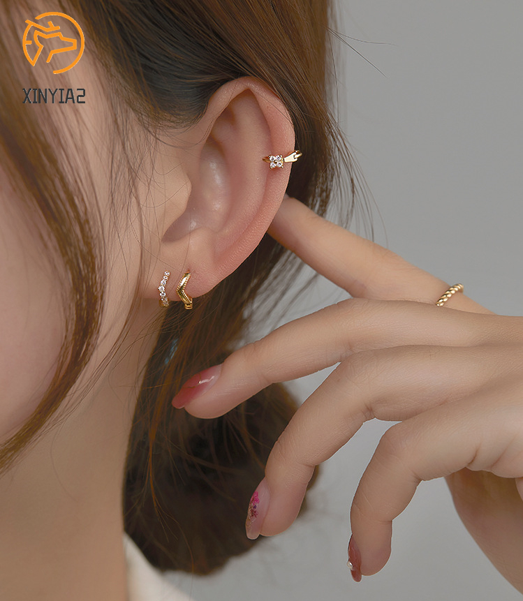 1 Pasang 14 K Berlapis Emas Mini Zirkon Hoop Anting-Anting Huggie Piercing Anting-Anting Kubik Zirkonia Tulang Rawan Anting-Anting C3-2