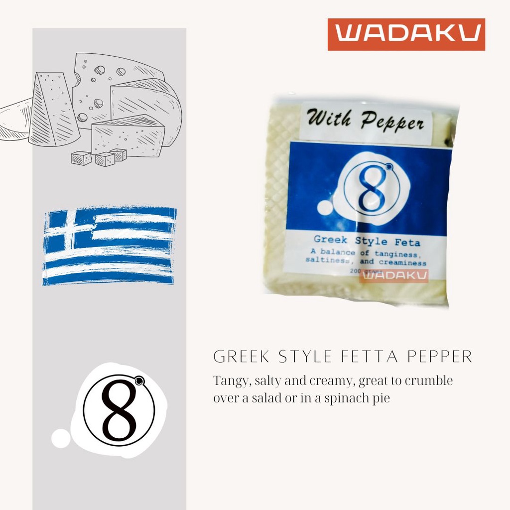 Pepper Greek Style Feta 200gr Organic Natural Cheese by 8 Degrees