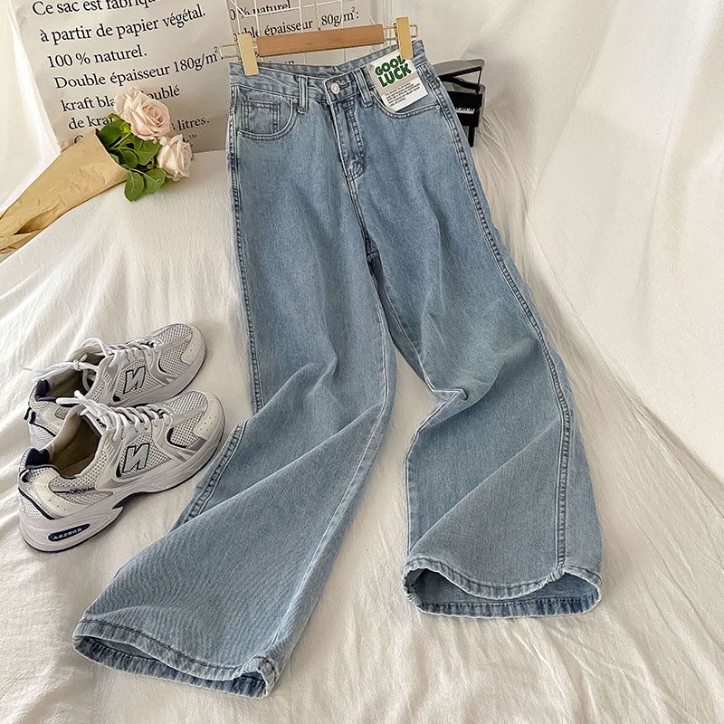 biru muda GOOD LUCK highwaist lurus loose celana jeans panjang wanita import