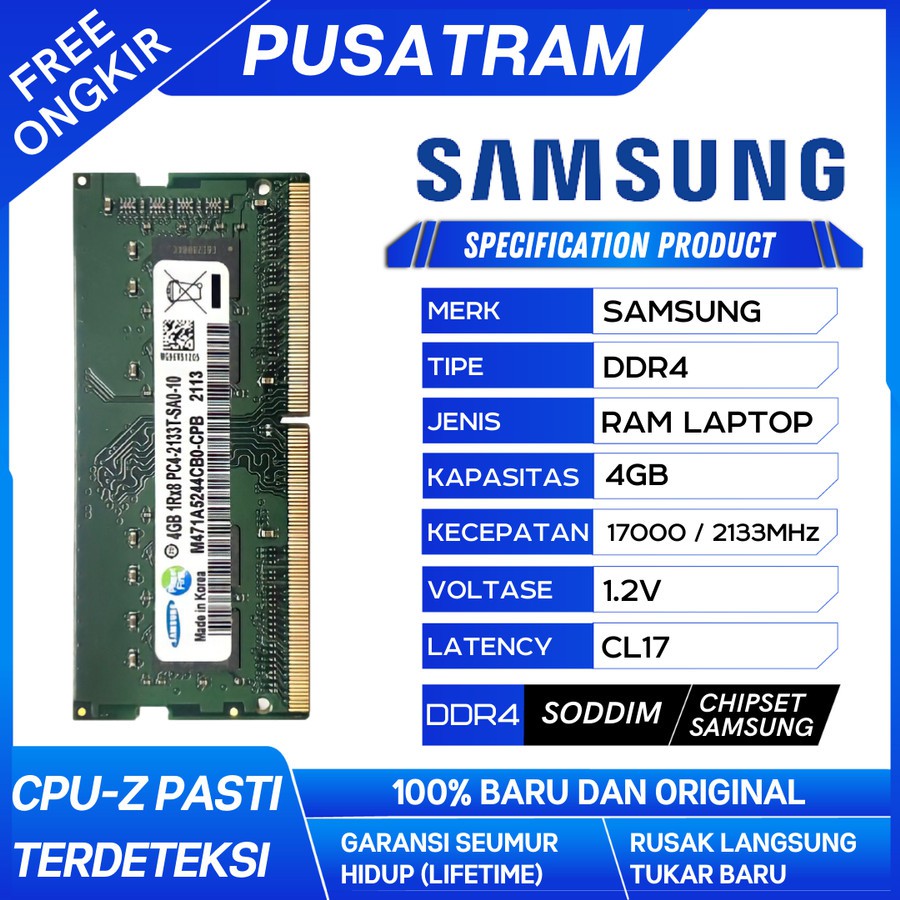 RAM LAPTOP SAMSUNG DDR4 4GB 2133 MHz 17000 ORI GAMING RAM NB DDR4 4GB