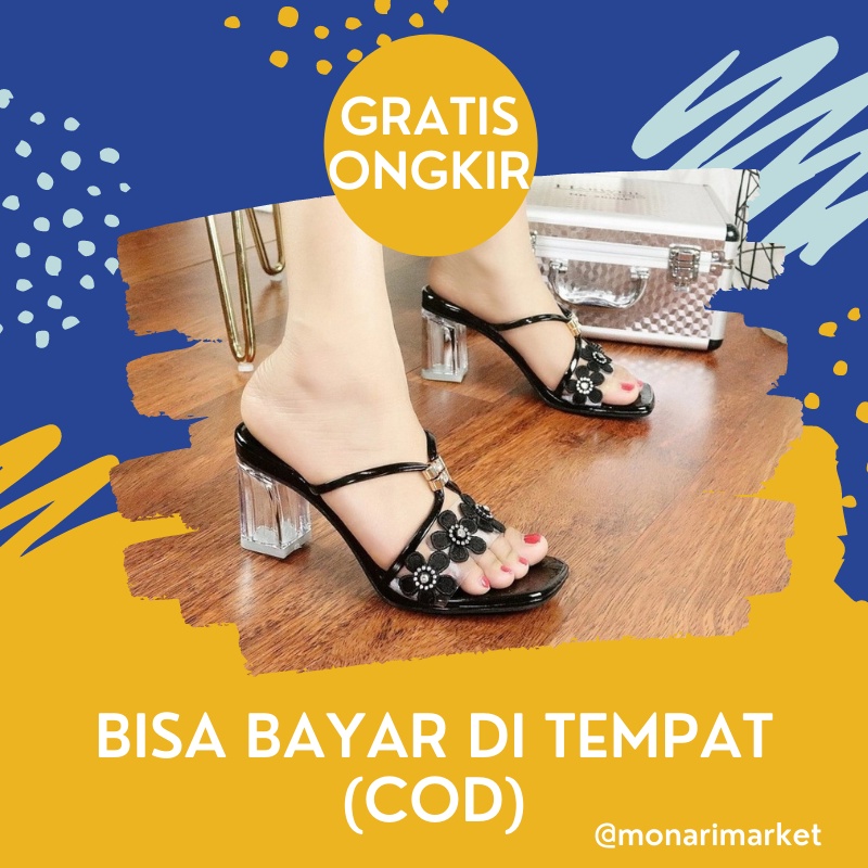 Sendal Heels Wanita kekinian korea korean style remaja wisuda Kondangan Haihils Hak Tahu Kaca Jinjit