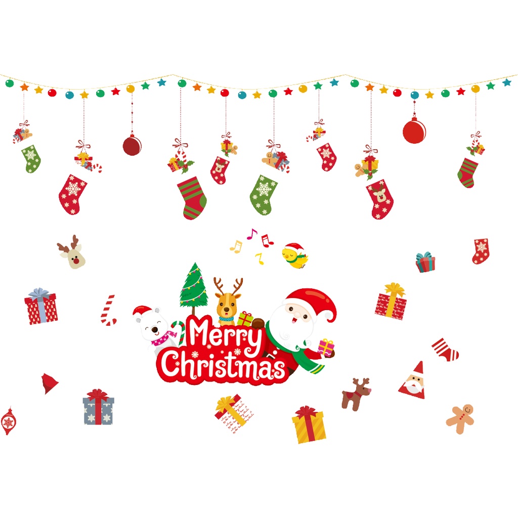 [Santa Claus Elk Christmas Window Sticker] [Merry Xmas Gift Decoration Ornament 2023 New Year]