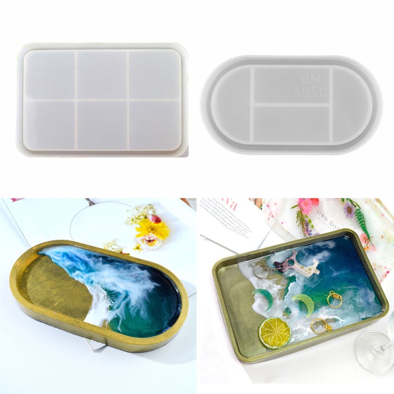 SIY  2Pcs DIY Tray Resin Mold  Epoxy Mold Resin Mold Silicone Mould Jewelry Plate Dish Casting Mold Resin Casting Mold Tools