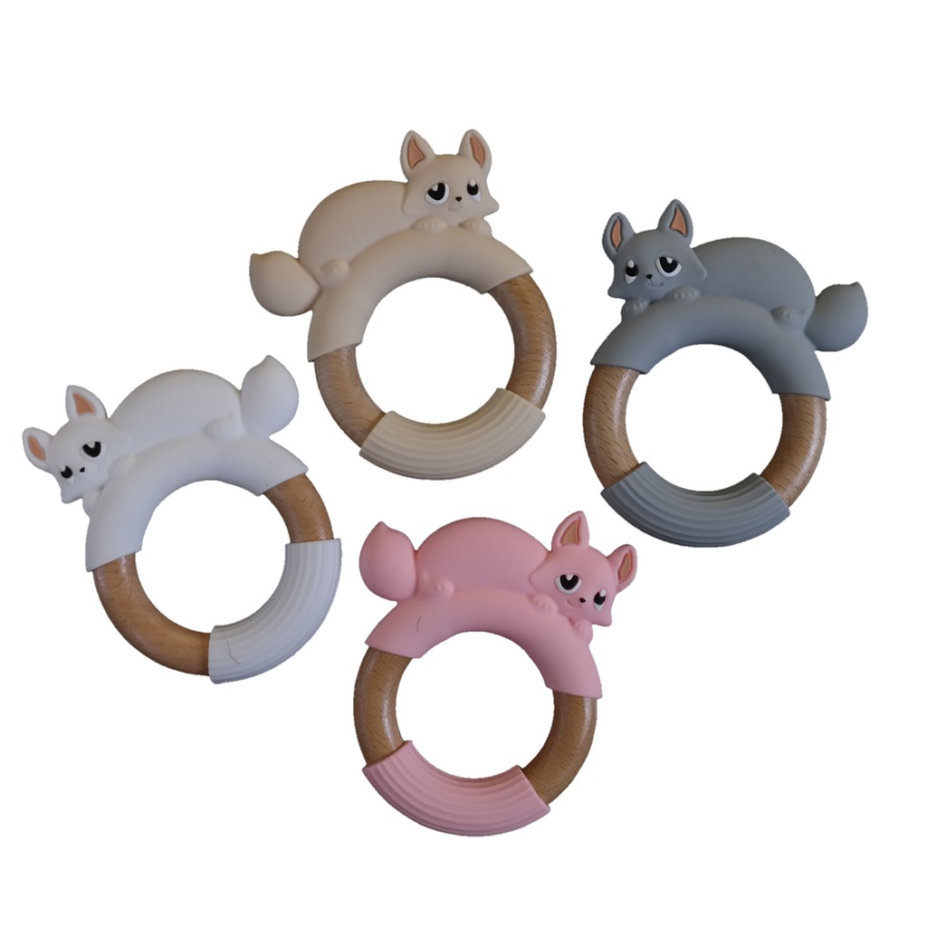 WOODEN - SILICONE BABY TEETHER FOX RING