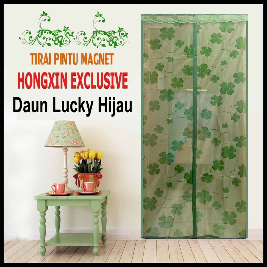 Tirai Pintu Magnet Hong Xin Anti Nyamuk Daun Lucky Hijau