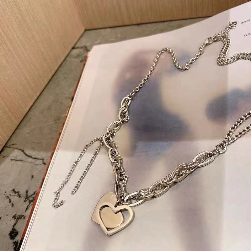 Korea cinta liontin rantai baja titanium kalung untuk wanita ins gaya dingin sederhana kalung baru k