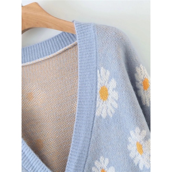 Daisy Flower V Neck Evelyn Cardigan Import Premium