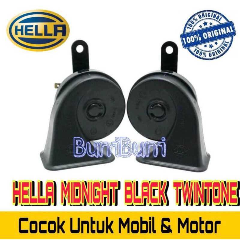 KLAKSON Keong HELLA Hitam Original Komplit Kabel Relay Untuk Mobil &amp; Motor 12 Volt (Sepasanģ)