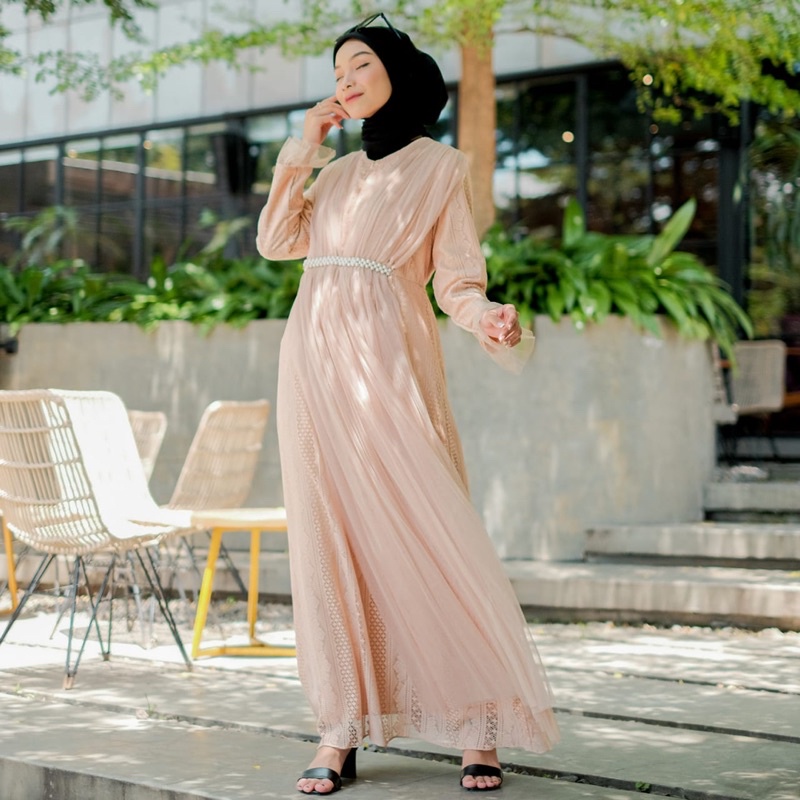 Raina Premium Long Dress ( Brukat gamis premium ) lebaran dress kaftan pastel