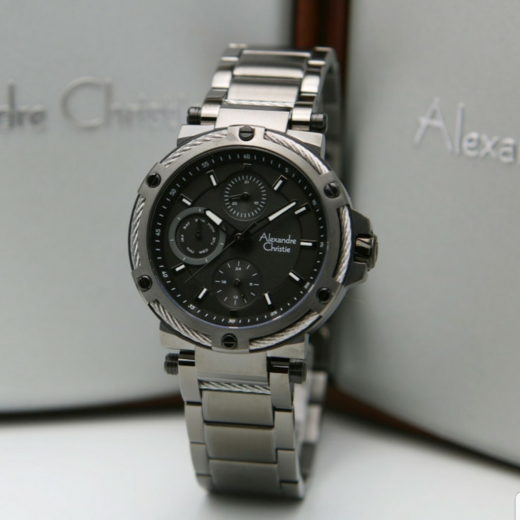 AC alexandre Christie AC 6561 Wanita Original Stainless Abu hitam